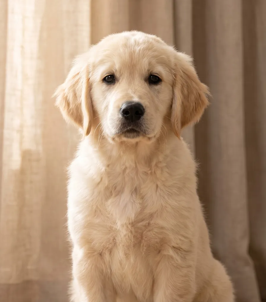 Oliver, a golden retriever puppy, ready for a PetSenseAI scan